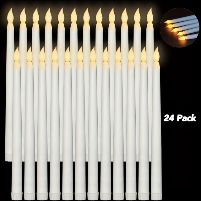 TEMU Set Of 24 Battery-operated Led Taper Candles That Create A Realistic Flickering Effect, Ideal For Christmas, Valentine's Day, Weddings, And Church Decorations, Featuring A With A Detail