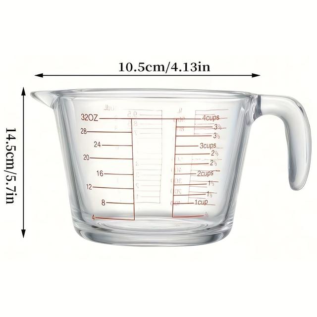 TEMU 1pc Tasse à Mesurer en Verre 1000ml/33.81oz Alimentaire avec Graduations & Compatible Four/Micro-ondes - Verre pour Cuisson, Pâtisserie, de Cuisine (Compatible Four & Micro-ondes)