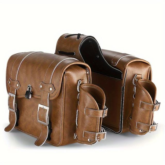 TEMU 2 모터사이클 새들 가방, 모터사이클 행잉 가방, 인조 가죽 모터사이클 수하물 가방, 유니버설 모터사이클 액세서리-블랙 브라운