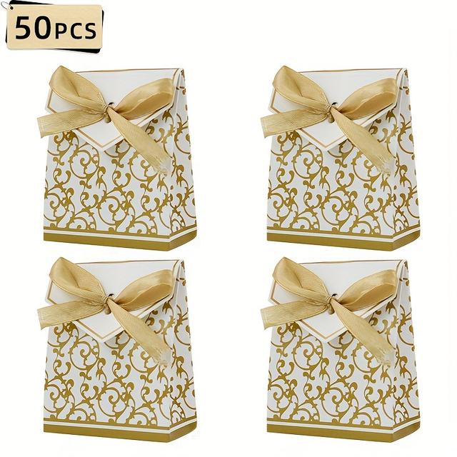 TEMU 50pcs Gift Boxes, Gold Ribbon Wedding Favor Boxes Gift Bag For Wedding Party Decoration