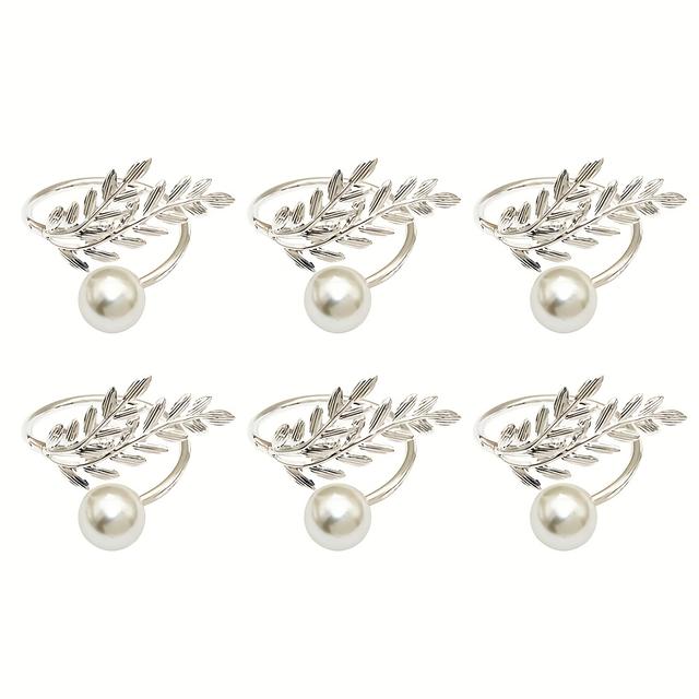TEMU Set Of 6 Exquisite Napkin Rings Shaped Like And Pearls, Perfect For Hotel Dining Table Decorations And Party Gatherings, In Golden And Silvery