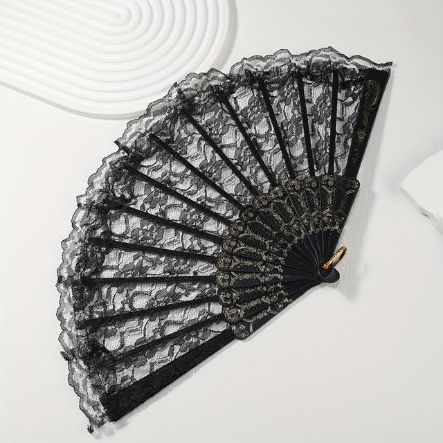 TEMU Retro Lace Lace Women's Folding Fan, Lace , Suitable For Dance Performances And Decoration