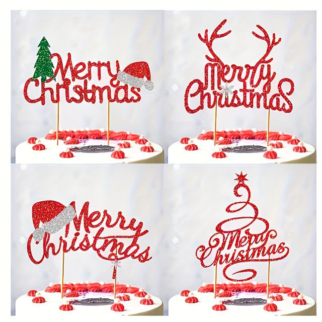 TEMU 4pcs Merry Christmas Cake Toppers Cupcake Topper Picks For Christmas Party Cake Decoration Party Favor Supplies