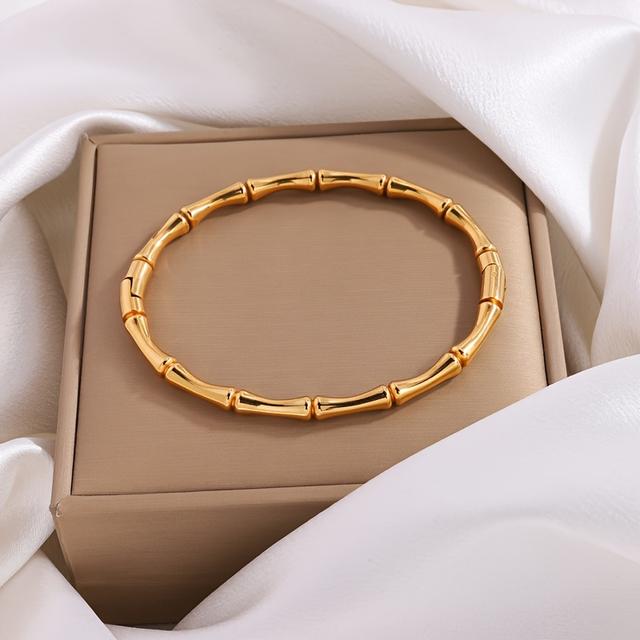 TEMU 1 stuk Bamboe-geïnspireerde Gouden Armband, 18K Goud Verguld -Verkleuring Elegante Veelzijdige Damesarmband, Stapelbaar voor Dagelijks Gebruik, Geschikt voor Diverse Gelegenheden