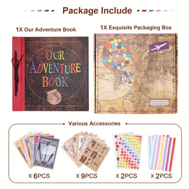 TEMU Big Size 12x12 Inch 60 Pages Photo Album, Our Adventure Book 3d Retro Embossed Letter Hard Cover Travel Journal Memory Book For Couples, For Best Friend Gift, Valentines Day Gifts