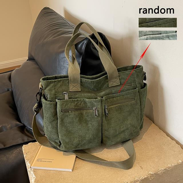 TEMU Japanese Corduroy Simple Versatile Commuter Tote Students Casual Literary Handbag Crossbody Bag