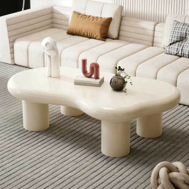 TEMU White Cloud Coffee Table, Vintage Coffee Table With 4 Supporting Legs, And Round Edge, 40" Center Table For Living Room, Bedroom