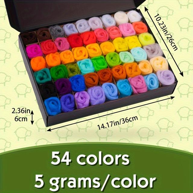 TEMU 54 Farben hochwertige Wollfilze zum Filzen - 5 Gramm/Farbe, anfängerfreundlich, lässt sich leicht in jede Form formen