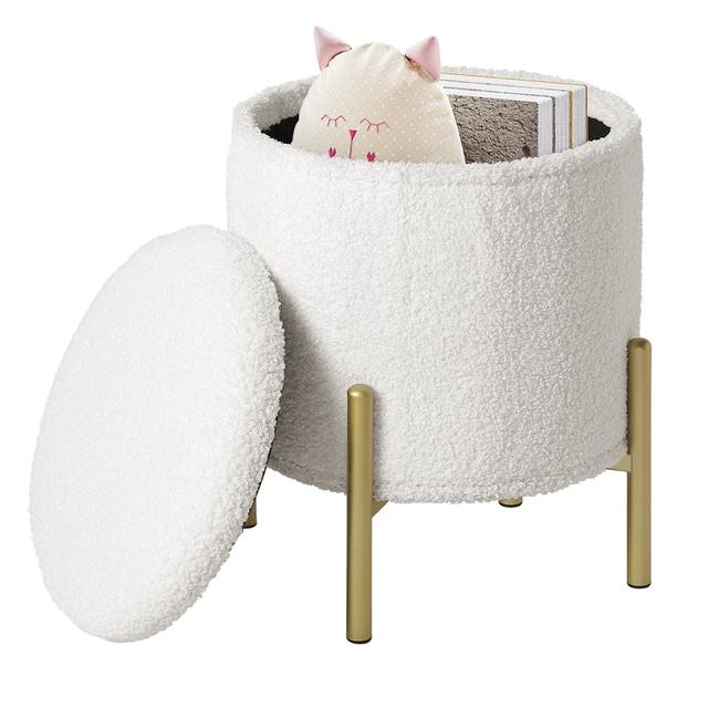 TEMU 1 tabouret avec espace de rangement, tabouret rond pliable, tabouret pliant avec pied en métal, tabouret rembourré pour salon chambre à coucher avec coffre en velours Teddy 35x35x41 cm