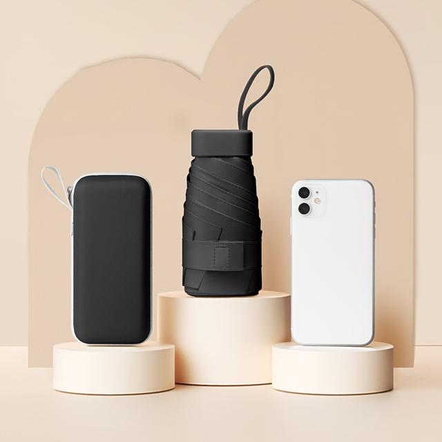 TEMU Ultralätt Fickparaply med Fodral, Vikbart Portabelt Kortformat Solskydd, Lättviktigt Svart Vinylparaply, Stilrent och Enkelt