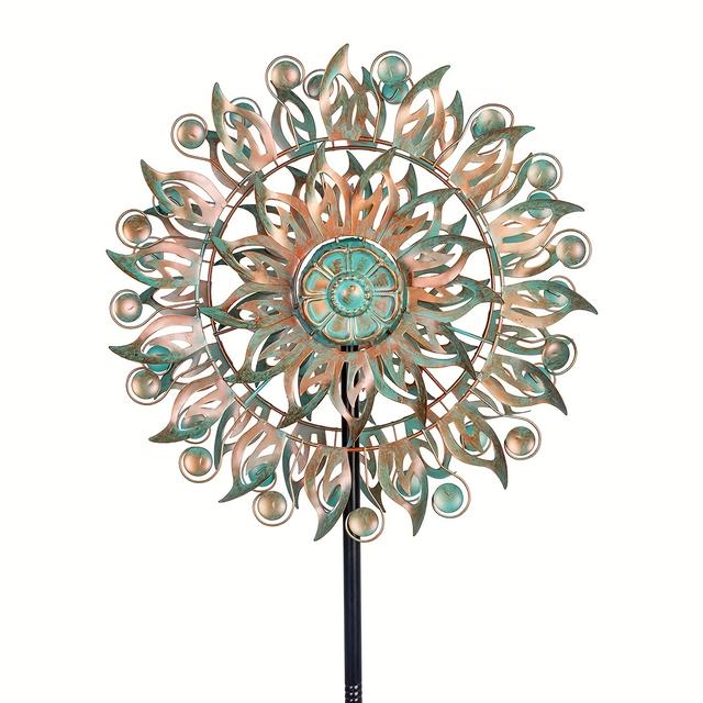 TEMU 18 Inch Metal Iron Windmill Decor - Double-sided 360° Rotating Outdoor Garden Ornament, Freestanding No Electricity Needed For Halloween Christmas Easter Thanksgiving Yard & Patio