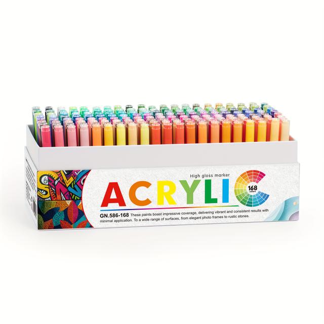 TEMU GUANGNA 168 72-Farben Soft Brush Head Acrylmarker Stift Set, geeignet für , Holz, Stoff, Leinwand, Glas und andere Materialien, handgemachter Malstift, verwendet für professionelle Kunstmalerei