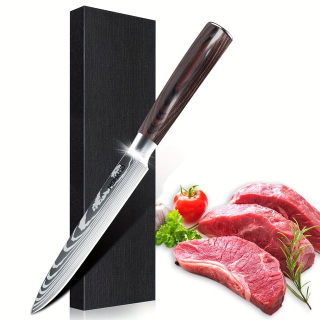 TEMU 1pcs Japanese Slicing Knife 5 Inch Carving Knife, High Carbon Stainless Steel Kitchen Knife Sushi Knife, Professional Hand Paring Knife Ergonomic Pakkawood Handle For Dad's Day Gift With Gift Box
