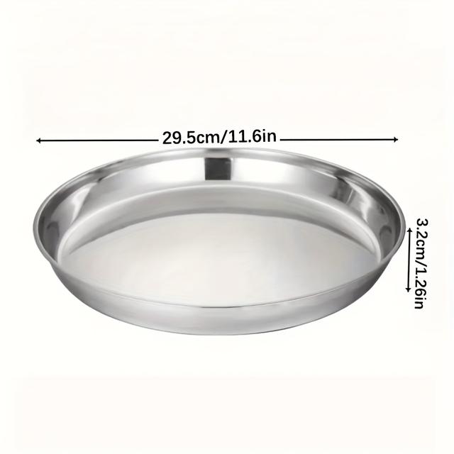TEMU 1-3pcs 29.5cm/11.6inch Stainless Steel Round Tray, Pizza Baking Tray, Large Home And Commercial Baking Tray, Cake Tray, Meatloaf Tray, Steaming Tray, Shallow Plate, Round Tray, Tra
