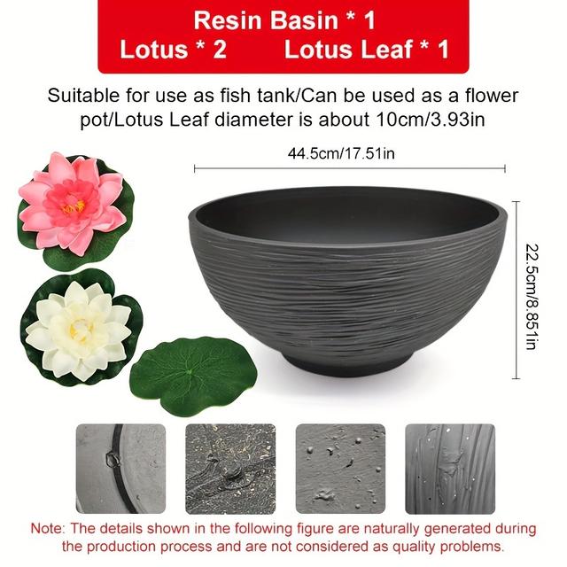 TEMU Traditional Technique For Cultivating Fish In Tanks, Featuring Water Lilies And Lotus For Home Balcony And Garden Decoration, Resembling Stone Hydroponic Pools