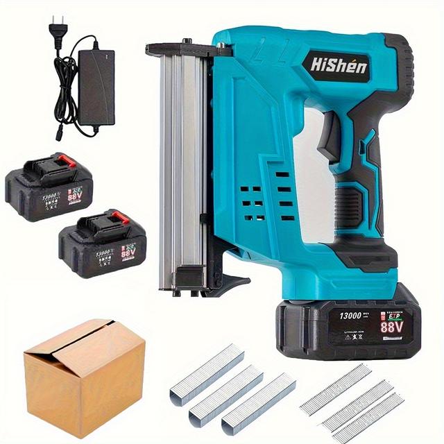 TEMU 木工用電動釘打ち機、コードレス充電式、家庭用に最適、F30ストレートネイルガン、リチウムバッテリー駆動、エアコンプレッサー不要の釘付け銃