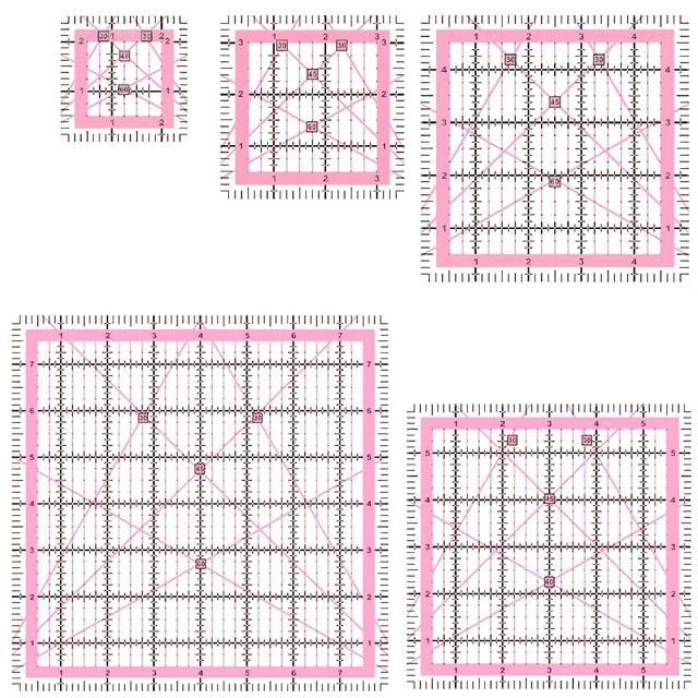TEMU Quilting Rulers (6.35 Cm, 8.89 Cm, 12.70 Cm, 15.24 Cm, 20.32 Cm), 5 Square Quilting Templates, Acrylic Sewing Ruler