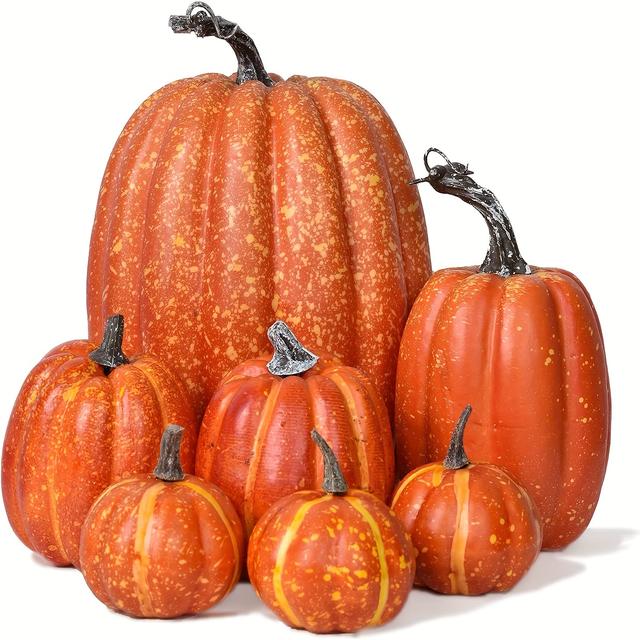 TEMU 7pcs Halloween Pumpkin Decorations, Plastic Freestanding Simulated Pumpkin Props, No Electricity Required, Featherless, For Diy Crafts And Holiday Decor,christmas