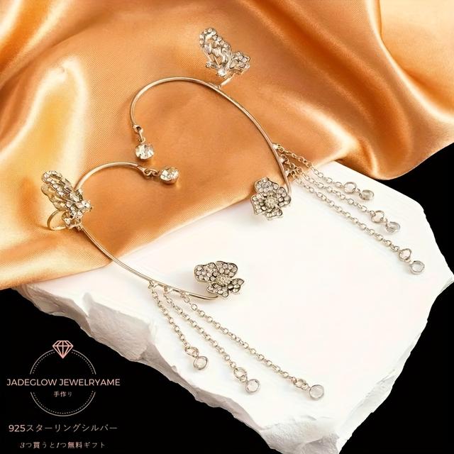 TEMU 925ングシルバーイヤリング、18Kメッキタッセルモアッサナイトイヤークリップ、モアッサナイト、精巧なハンドメイド、輝くジュエリー、INS風、耳つぼジイヤークリップ、デートやホリデー集まりに最適、3点購入で1点無料