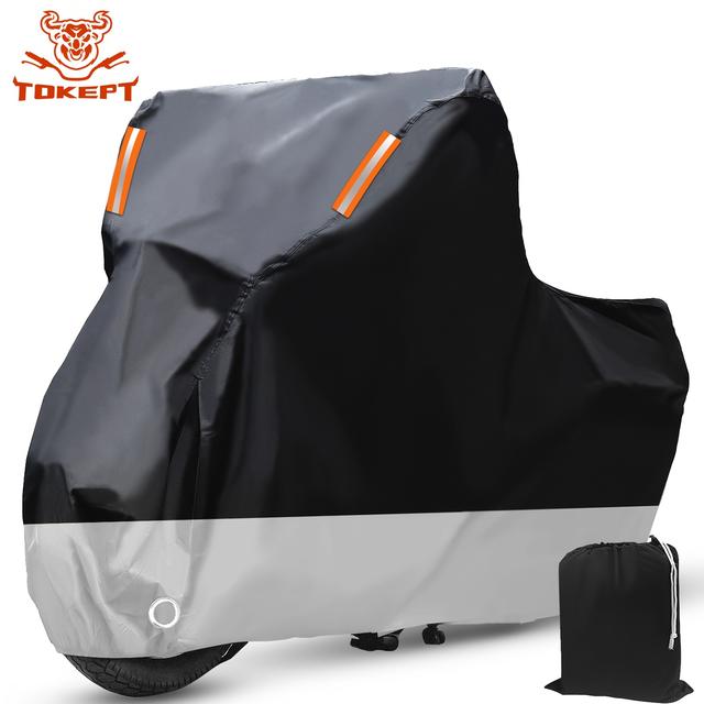 TEMU Outdoor Motorcycle Cover With Sun Protection, Featuring Windproof Buckles And Reflective Strips, Suitable For , , Kawasaki, Motorcycles Measuring 116 Inches In Length (black And Silver)