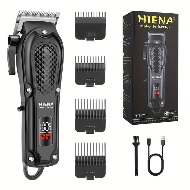 TEMU Hiena Men's Cordless Professional Hair Kit - Rechargeable Barber-grade Barber Shears-like Trimmer With Lcd Display, Lithium-ion, Portable & For /travel - Complete Hair (no-cord)