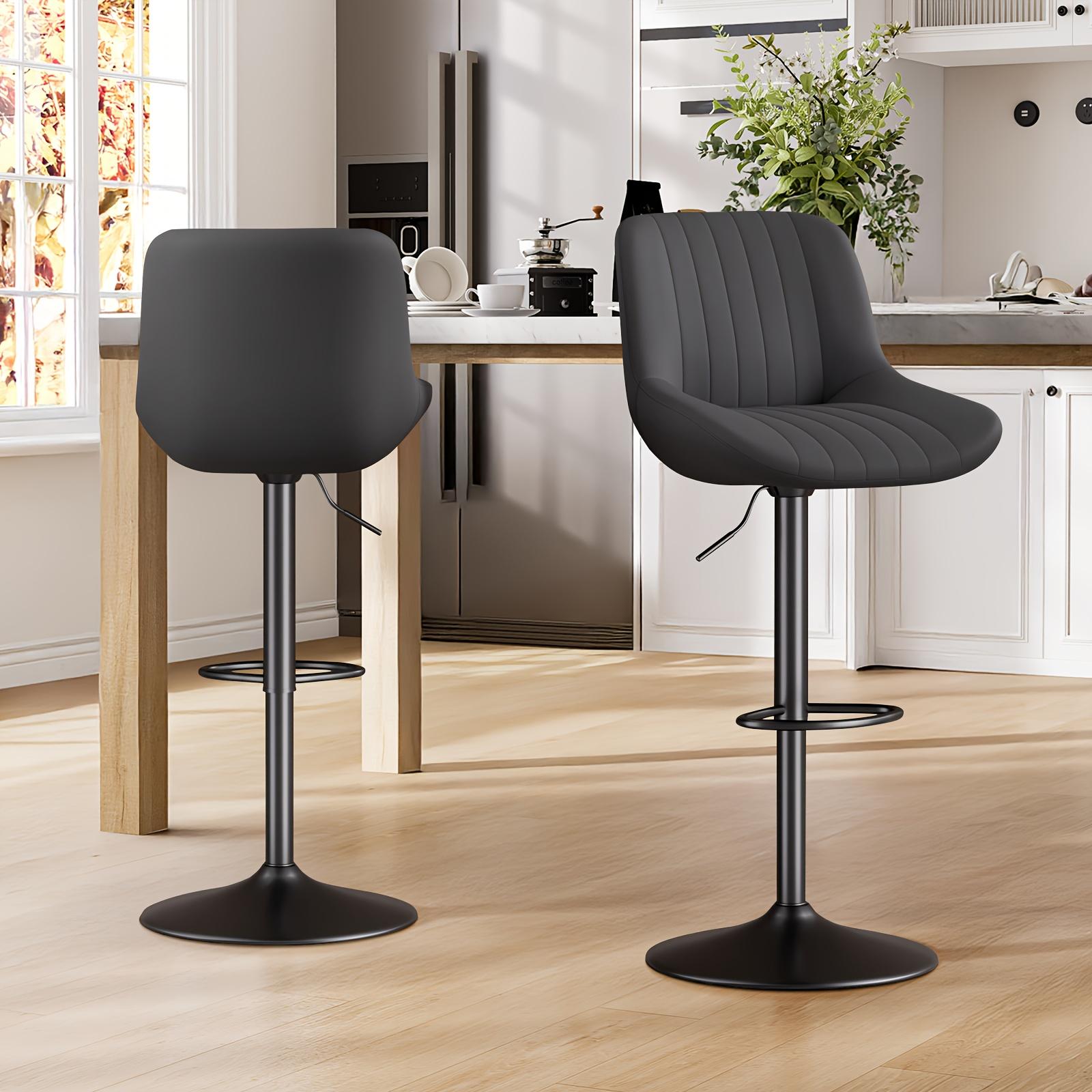 TEMU 2 Packs Counter Height Bar Stools, Adjustable Swivel Upholstered Counter Height Barstools With Back And Footrest, Stool Chair For Kitchen Counter Island