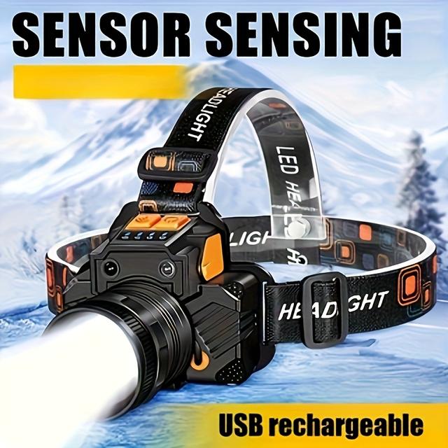 TEMU 1pc Led Motion Sensor Headlamp, Rechargeable Headlight For Living Room, Bedroom, Yard, Garden, Adventure, Fishing, Gift, Thanksgiving And Christmas Decorative Lighting, A