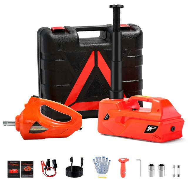 TEMU Electric Car Jack 5t Electric Hydraulic Floor Jack Kit 12v Car Jack Kit With Electric Impact Wrench, Car Lift Emergency Tire Repair Change