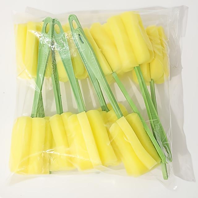 TEMU 10-pack Sponge Bottle Brushes, Durable Plastic Pp Material With Extended Stainless Steel Handle, Multipurpose Kitchen & Home Cleaning Tools For Bottle Cleaning