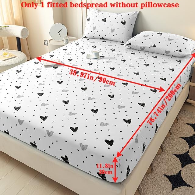 TEMU 1pc Fitted Sheet With Heart Pattern Print, Bedding Sheet, Suitable For Bedroom And , Fitted Sheet Only, Pillowcase Not Included