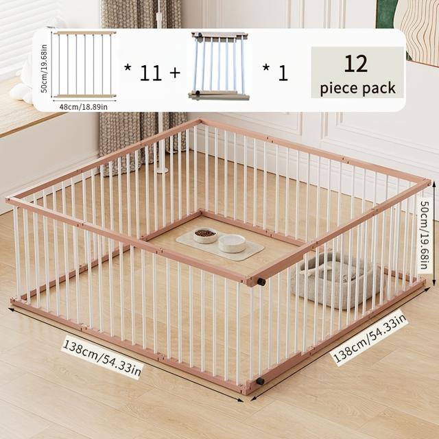 TEMU Premium Modular Pet Playpen & Dog Enclosure Indoor Outdoor Adjustable Fence With - 8/10/12pcs Pack Steel Pipe Fence(white & Light Brown, Metal) For Containment, Training, Home Use, Patio Garden