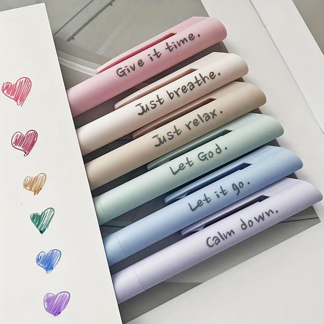 TEMU 6pcs Morandi Aesthetic Anxiety Release Motivational Inspirational Encouraging Colored Gel Ink Pen Smooth Writing Dry Fast For Journaling School&office Supplies