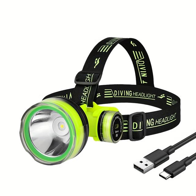 TEMU New Diving Headlamp, Built-in High-capacity Battery, Type-c Charging, Underwater Light, Diving Flashlight