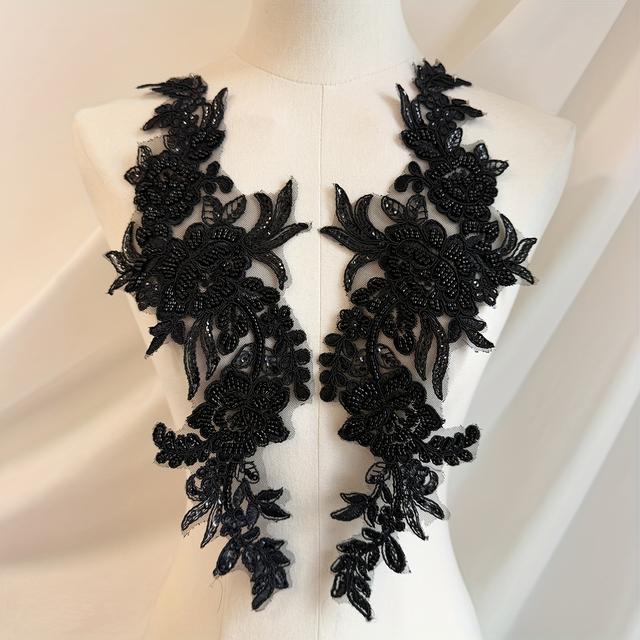 TEMU Elegant Lace Bead Flower Decal Patches - Embroidered Rhinestone Appliques For Sewing, Ideal For Wedding Collar Decoration, Craft Supplies|lace Embellishments| Intricate Design, Lace Fabric