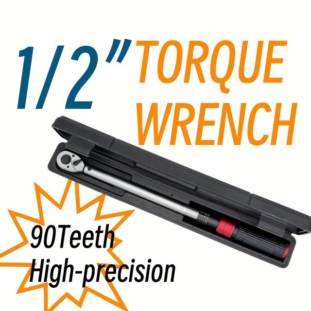 TEMU Llave de torsión de 1/2 , 90 dientes de precisión, ajustable 20-220NM/15-165LB, acero, para de automóviles y motocicletas, herramienta para el hogar