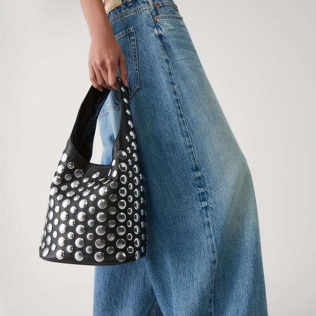 TEMU 1pc Punk Style Embellished Double-faced Round Rivet Inlaid Luxury Bucket Bag Chic Lady Underarm Large Capacity Shoulder Bag, High-end Design For Office Work