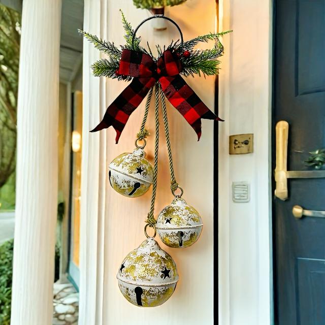TEMU 1 pieza, campanas de Navidad de tres campanas con , cordón de campanas de puerta de Navidad, decoraciones de campanas de Navidad