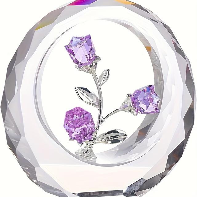 TEMU Figura de Cristal de con Rosa y - Ramo de Flores Decoración Regalo para Novia Mujeres - Colección de Flores de Cristal Hechas a Decoración de Mesa para de San Valentín Aniversario de Boda