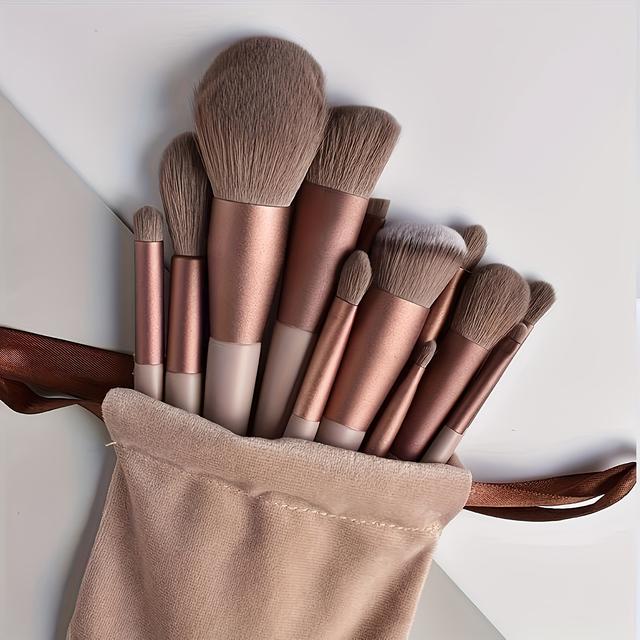 TEMU Luxury 13pcs Makeup Brush Set With Soft Synthetic Bristles - Travel-friendly Case, No Fragrance, Suitable For Types, Makeup Brushes, Makeup Tools