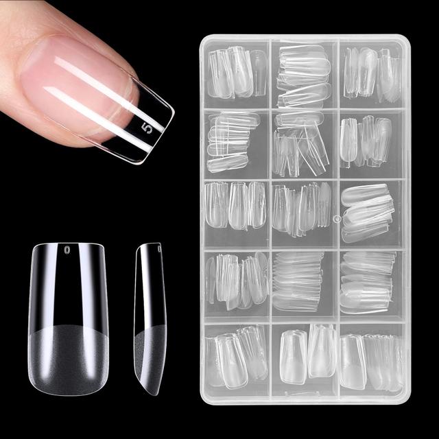 TEMU 240/330 шт. напівматові типси для нігтів, квадратні, 15 розмірів, штучні нігті, повне покриття, акрилові типси для нарощування нігтів, манікюрний , домашнє використання, DIY