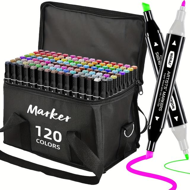 TEMU 120 Alcohol Markers For Adult Coloring Books, Dual Tip Art Markers For Adults Coloring, Illustrations, Drawing, Sketching With Carrying Case