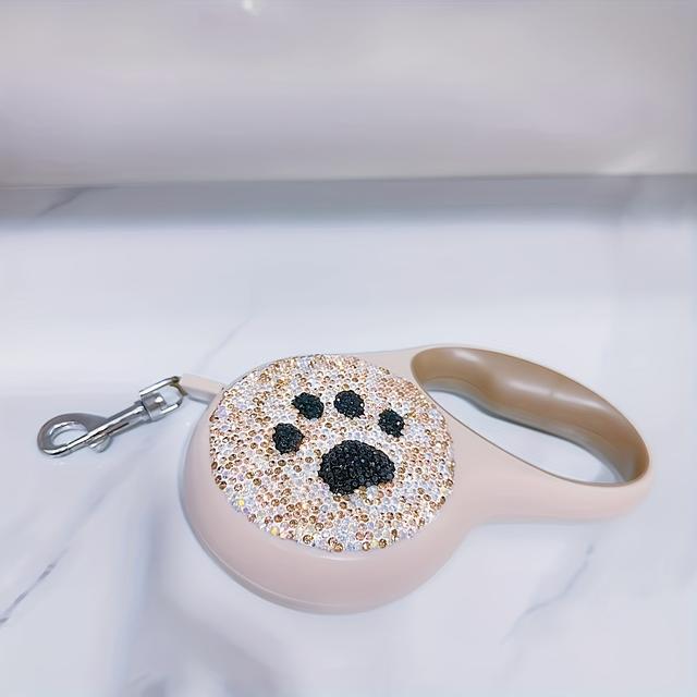 TEMU Bling Pfotenabdruck einziehbarer Hundeleine, 16 Fuß Polyamid-Kordel, glitzernde ausziehbare Handheld-Leine für Hunde