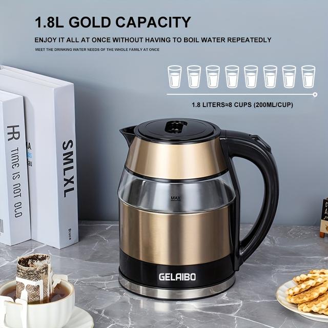 TEMU Gelaibo High Borosilicate Glass Electric Kettle, Double-layer Anti-scalding 1.8 Large-capacity Boiling Water, Anti-dry Burning
