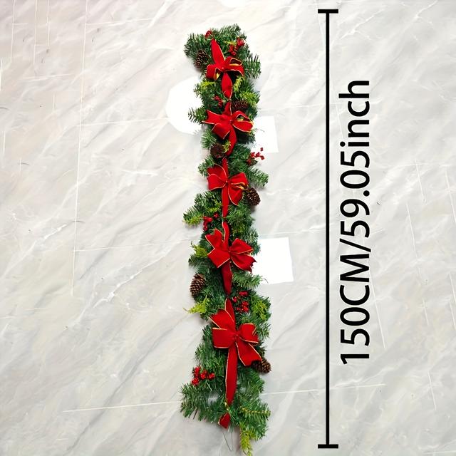 TEMU . 59" Festliche Weihnachtsgirlande mit Roten Schleifen & - Klassischer Kunststoffkranz für Innen-/Außendekoration, Perfekt für Kamin, Haustür und Winterfeiern, Weihnachtsdekorationen