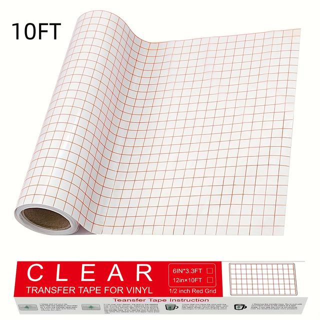 TEMU Clear Vinyl Transfer Paper Tape Roll-1 X 10ft W/alignment Grid Application Tape For , Adhesive Vinyl For Decals,signs, Windows, Stickers