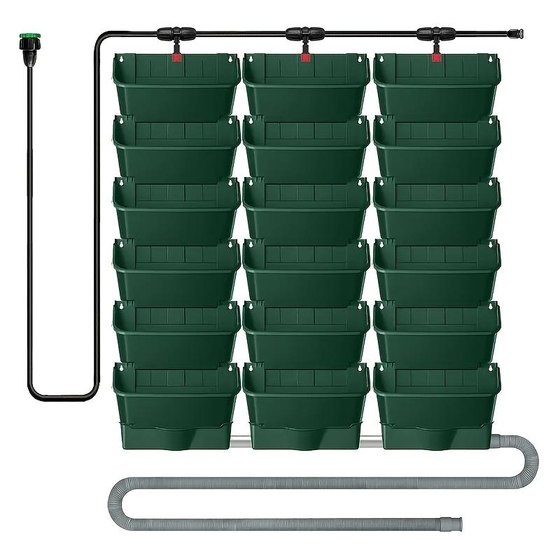 TEMU 18pcs Flower Pots, 3pcs Water , 1pc Drainage Pipe, With Drip Irrigation System, Plastic Flower Pots Hanging On Wall, Water Connection Faucet Can Control Irrigation, Flowers, Plants