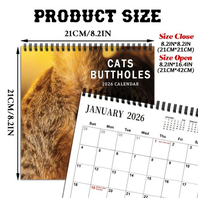 TEMU 2026 Funny Cats' Buttholes Aesthetic Design Fold Wall Calendar Planner | 12-month Large Layout, Monthly Photos & Closure, Ideal For Home, Office, Daily Planning, Perfect Christmas & New Year Gift