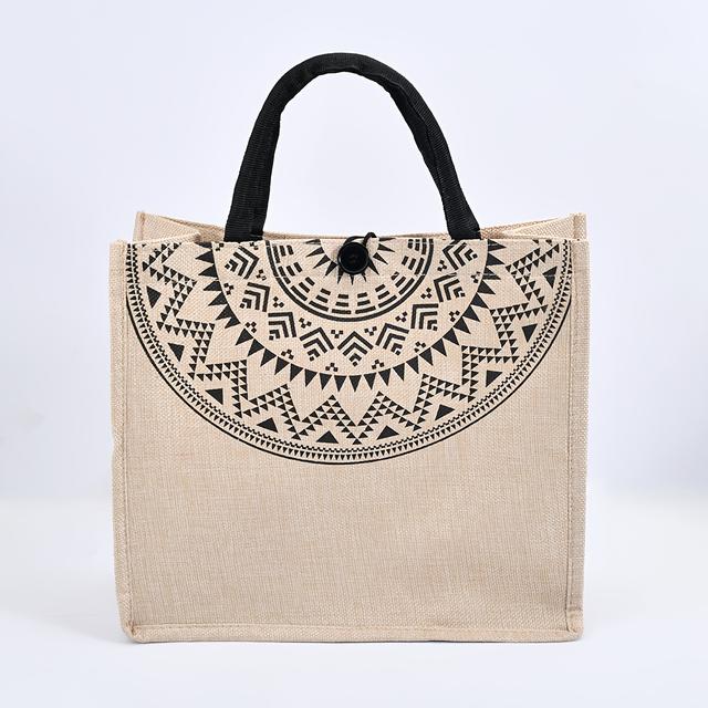 TEMU Spacious Tote Bag Suitable For Travel, & Daily Use - With Fabric, Buckle Closure, Geometric, Oil-tanned Edges & Sturdy Strap
