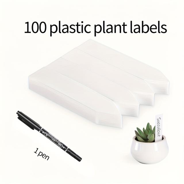 TEMU 100pcs Plastic Plant Labels, 4", 1 Double-ended Marker Pen, For Outdoor Garden Waterproof Plant Markers And Tags, Plant Name Labels, Seed Planting Stakes, Identifiers