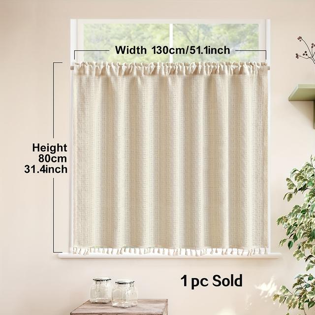 TEMU Cortina Elegante de Cuadros Beige con Borlas - Diseño con Bolsillo para Barra para Cocina, y Decoración de Dormitorio | Tratamiento de Ventana de Poliéster que